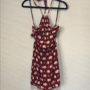 Summer halter dress, Maroon elephant print